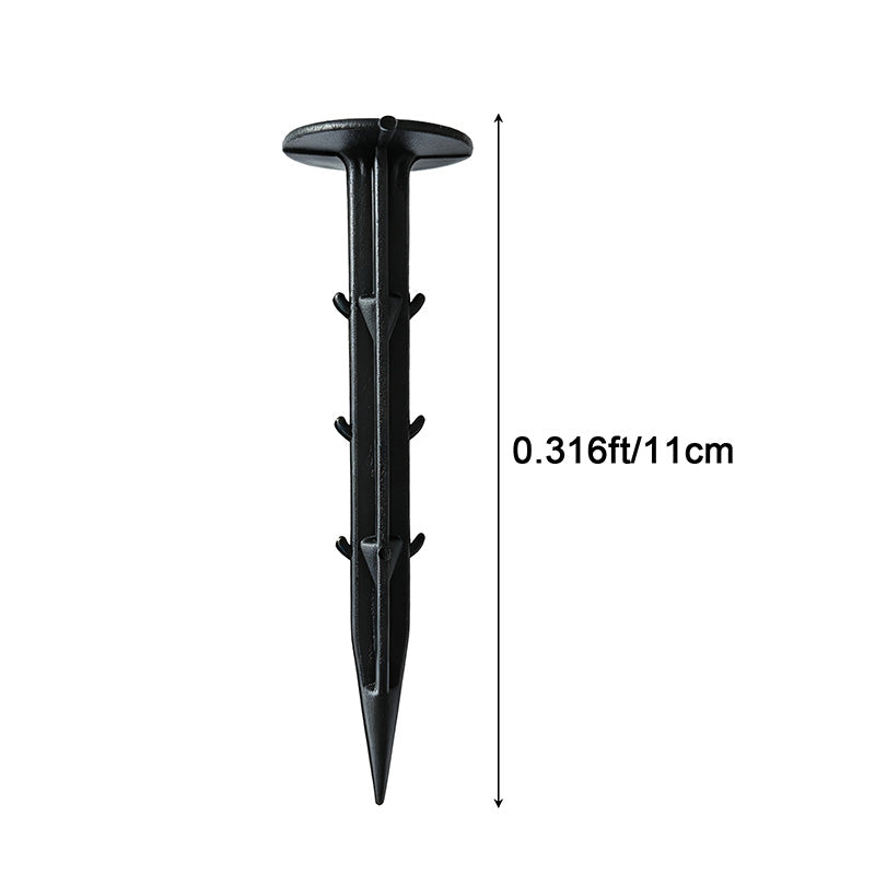 Nunalo black plastic ground pin size guide showing 11 cm length