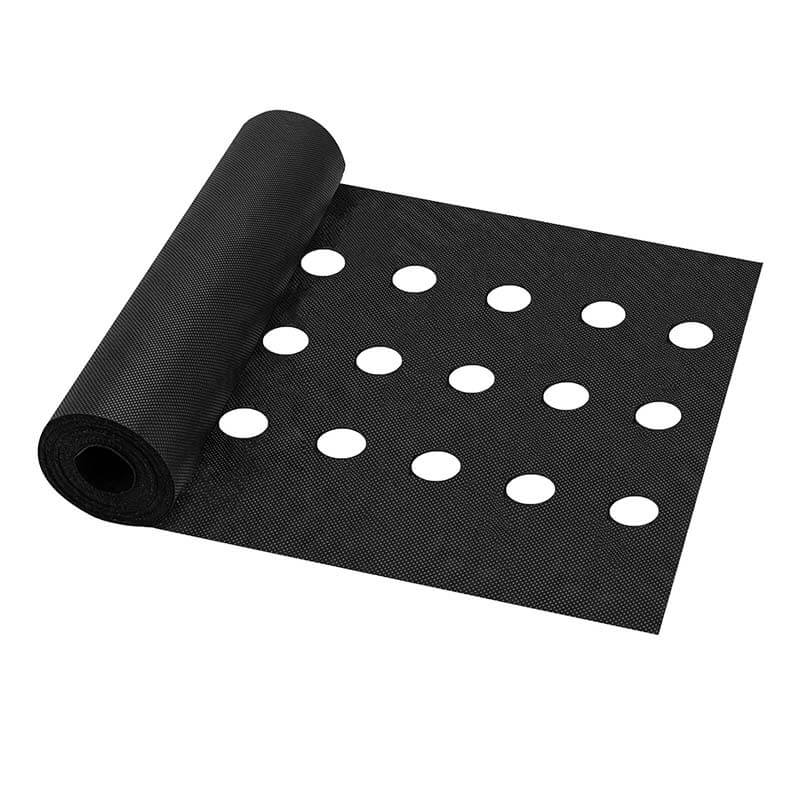 Nunalo black non-woven weed barrier fabric roll with pre-cut planting holes