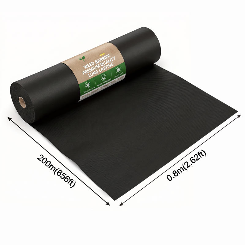 Nunalo black weed barrier fabric roll measuring 0.8 × 200 m for gardens and landscaping