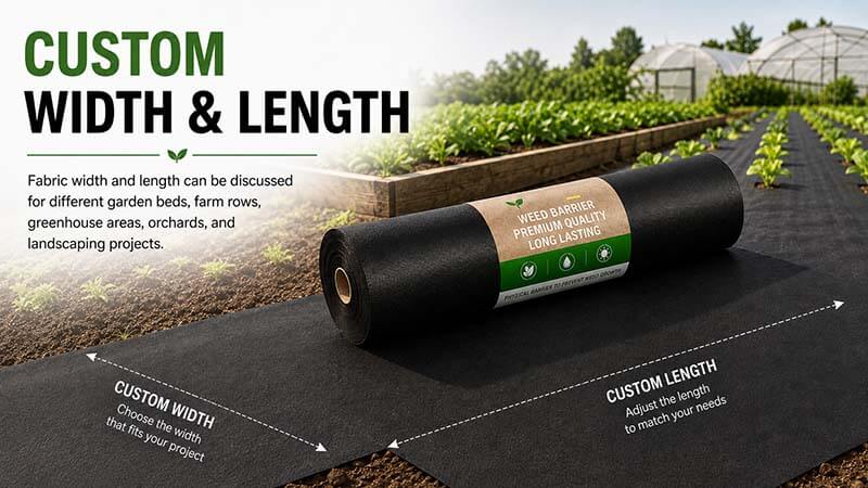 Custom weed barrier fabric width and length options for garden beds farm rows and greenhouse areas