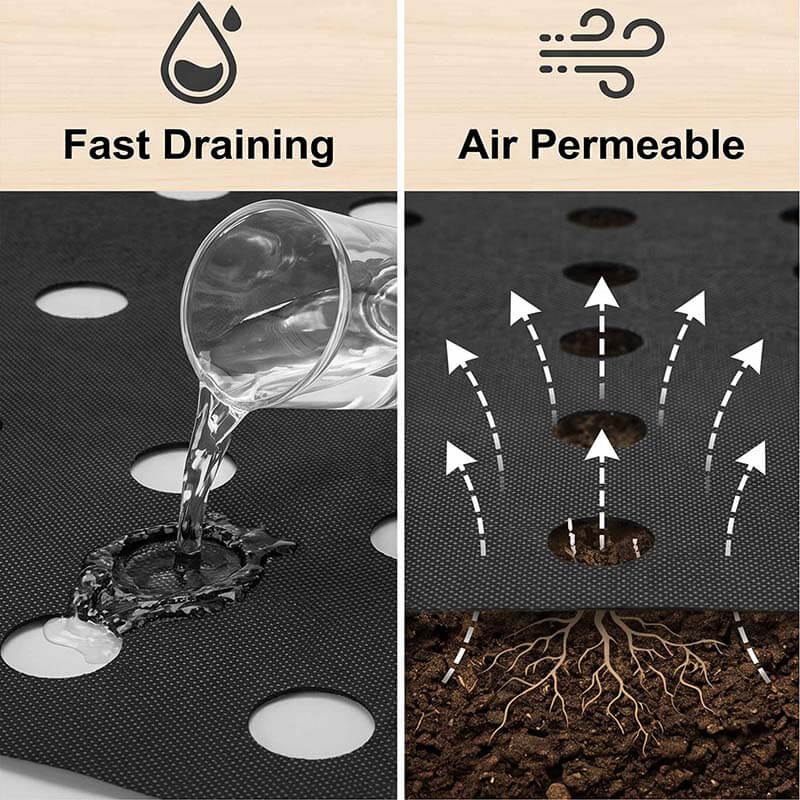 Water and air passing through Nunalo pre-cut non-woven weed barrier fabric